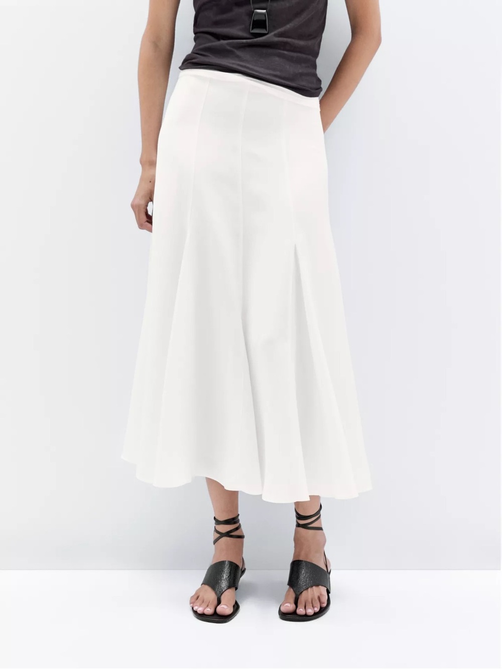 Massimo Dutti Elegant White A-Line Midi Skirt